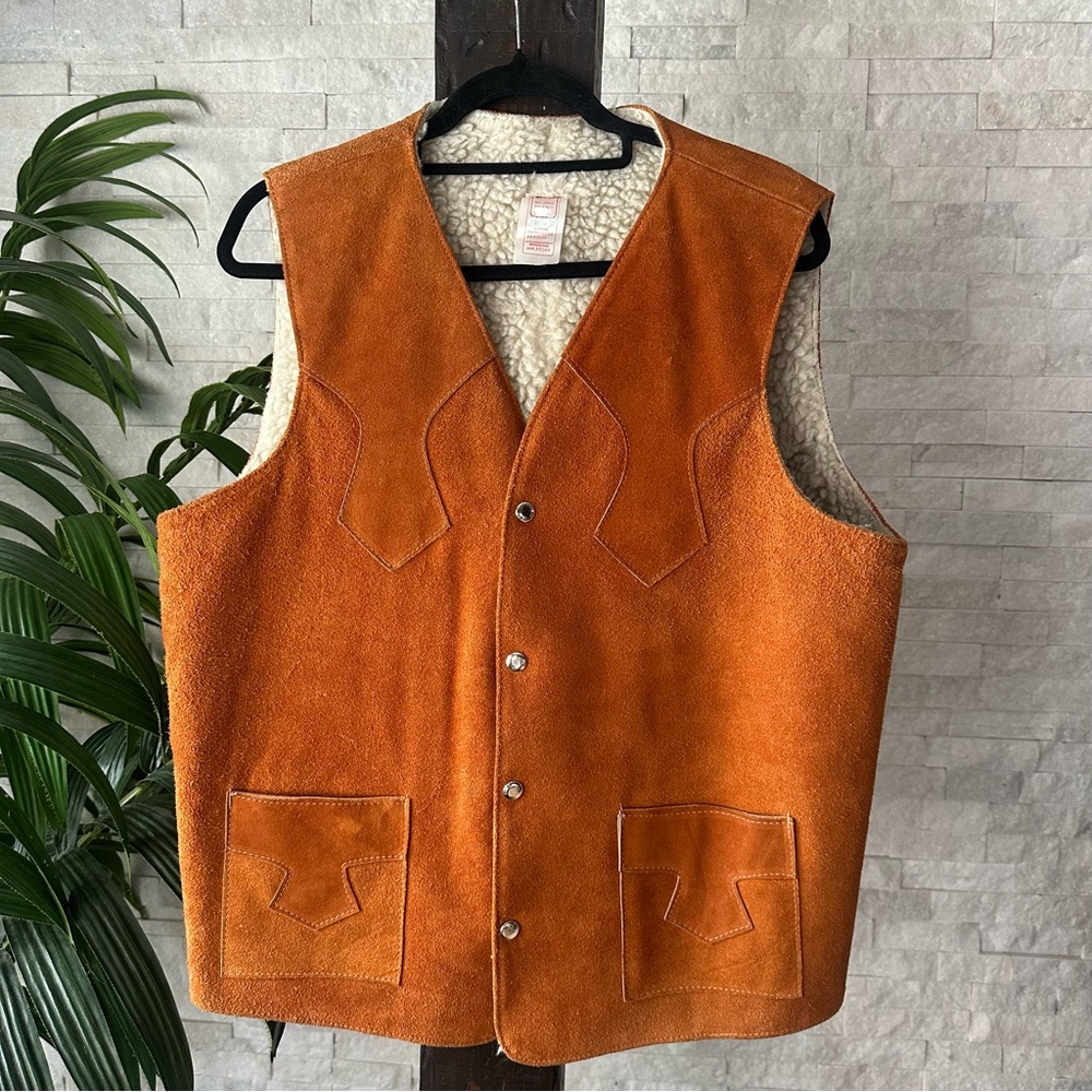AYALA Vintage Leather Suede Sheerling 1970’s Western Vest Size L